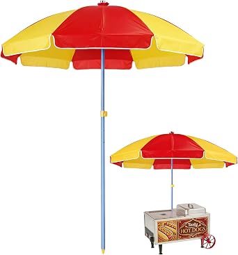 6.5ft Commercial Hot Dog Cart Umbrella, 7.5ft High Pole UV Blocking Waterproof Canopy for Outdoor Food Truck Mobile Vendors Catering Stand