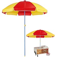 6.5ft Commercial Hot Dog Cart Umbrella, 7.5ft High Pole UV Blocking Waterproof Canopy for Outdoor Food Truck Mobile Vendors Catering StandRed and Yellow