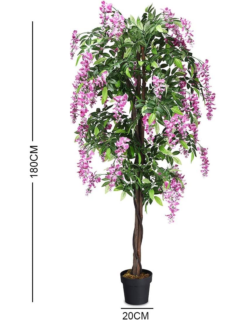 GIANTEX Glycine artificielle fleurs roses - 180 cm - Plante d'intérieur en pot en ciment