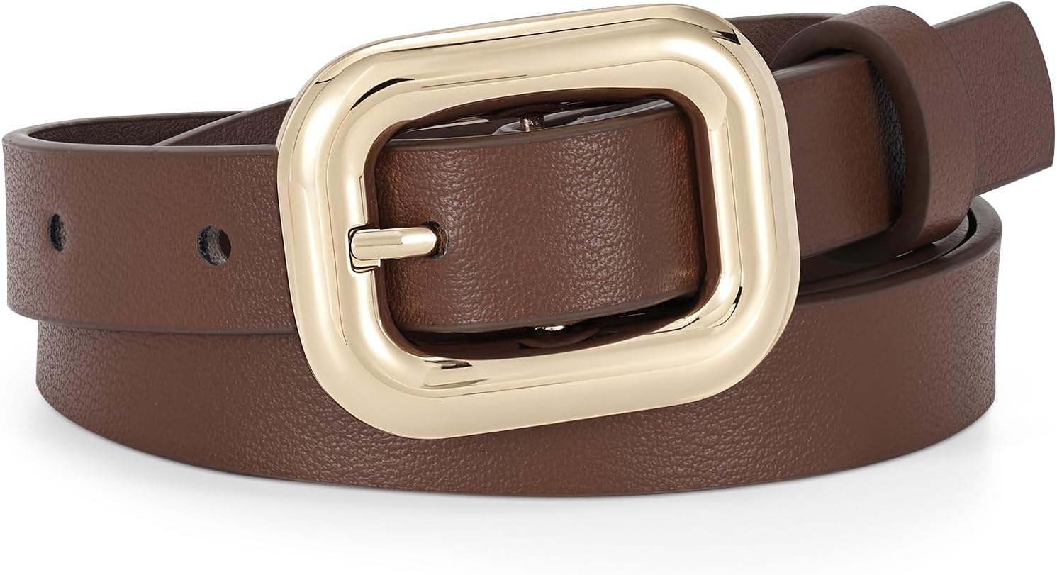 JASGOOD Women Skinny Leather Belt for Jeans Pants Dresses Fashion Ladies Thin Waist Belt with Metal Buckle