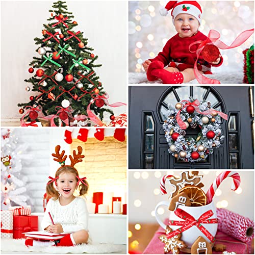 12 Rolls 120 Yards 3/8" Wide 3 Size Christmas Ribbon For Gifts Wrapping, Holiday Print Xmas Grosgrain Organza Satin Ribbon, Metallic Glitter Fabric Ribbons For Hair Bow Clip Accessory Diy Craft Decor #TOP5