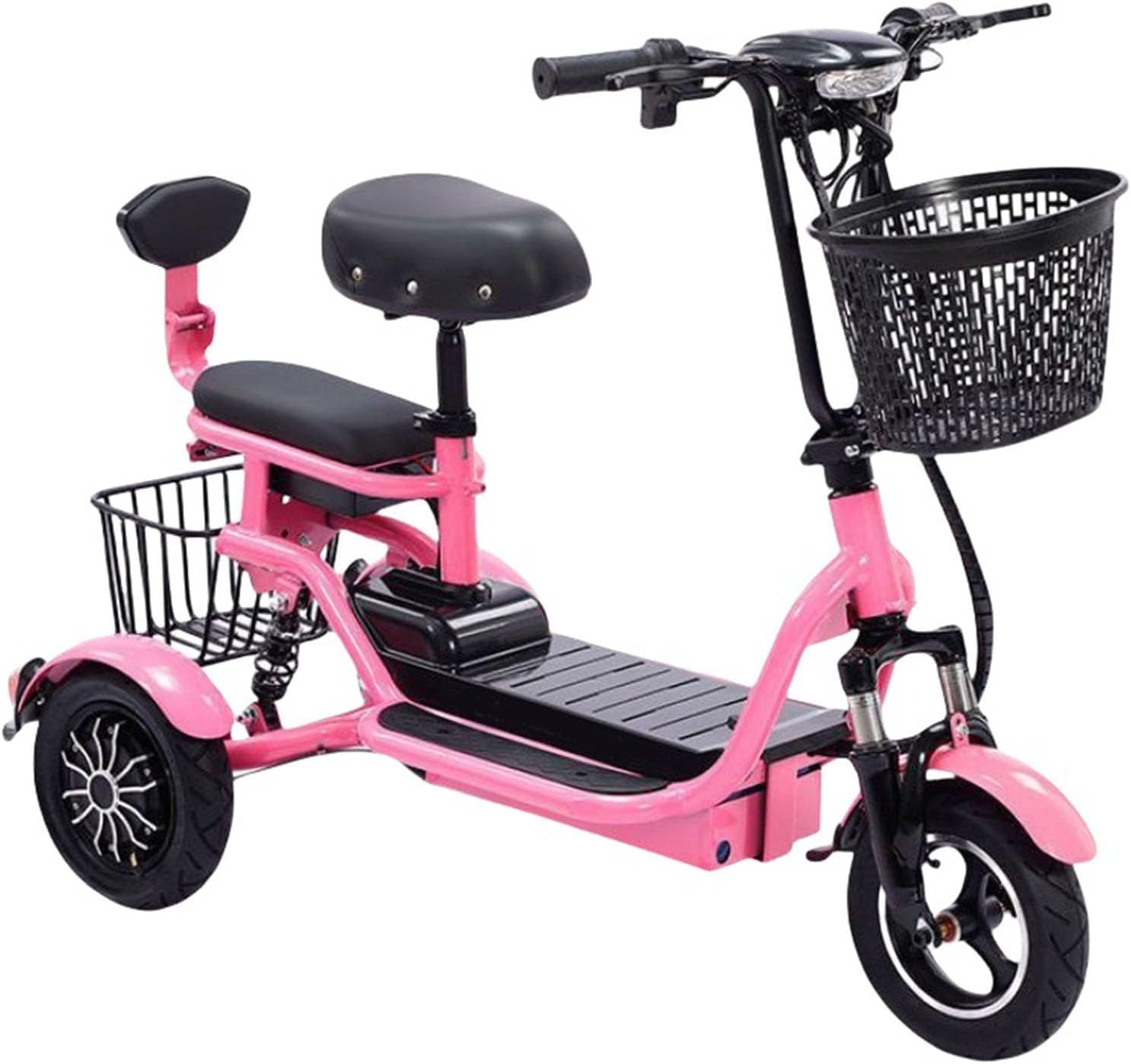 Patinete Eléctrico Plegable Y Ligero De 3 Ruedas para Adultos, Ideal para Llevar Y Recoger Niños, con Cargador Y Cesta., Pink, 55km