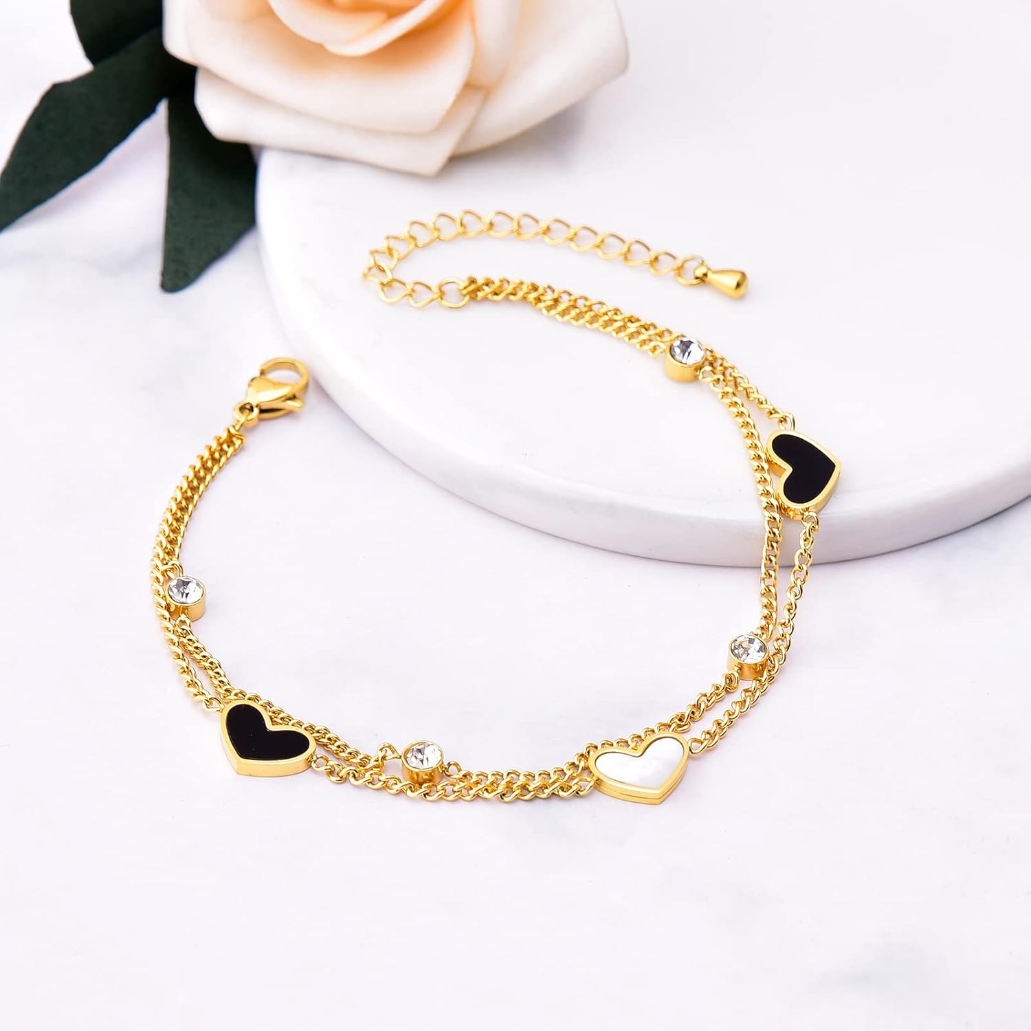 DS Gold Bracelets for Women 14K Gold Plated, Dainty Adjustable Chain Bracelet - Trendy Minimalist Delicate Jewelry Gift for Her with Box, Stackable Birthday Christmas Valentine's Gift - Image 2