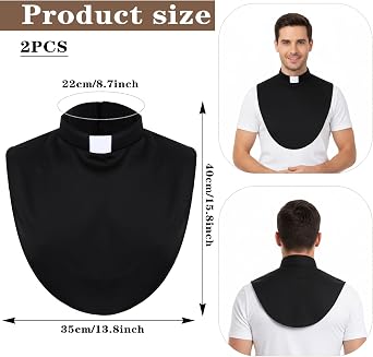 2 Pcs Priest Collar, Unisex Clergy Black Clergy Collar with Insert White Tab, Priest Costume Tab Collars for Clergys Shirt