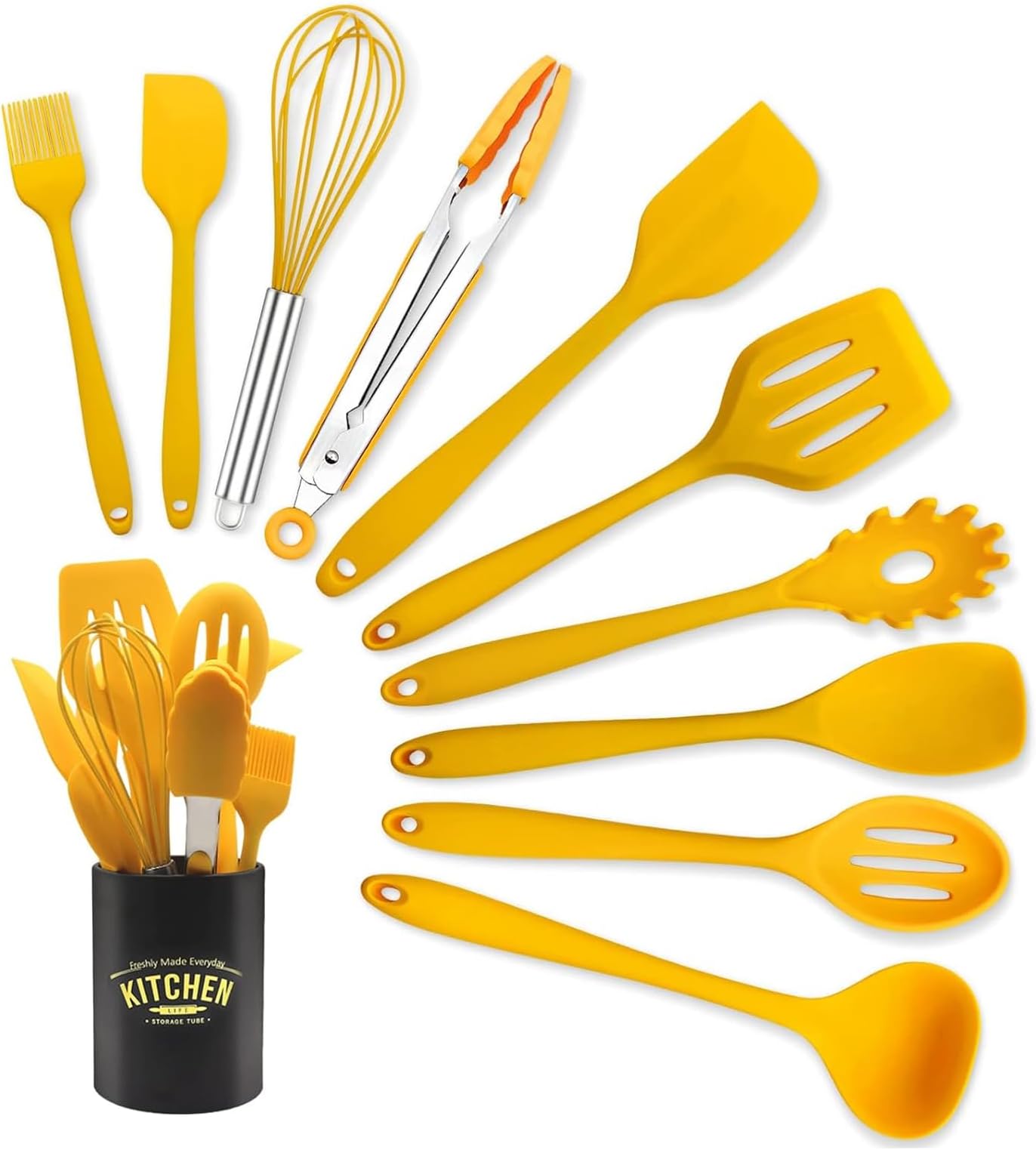 12-teiliges Silikon Kochset - Hitzebeständige Küchenutensilien Mit Halter (Blau)