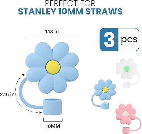 Miniatura 4 de 3 fundas de popote para vaso, fundas de silicona para popotes Stanley de 40 onzas, 30 onzas, adorno para taza Stanley, accesorios para popote (flor)