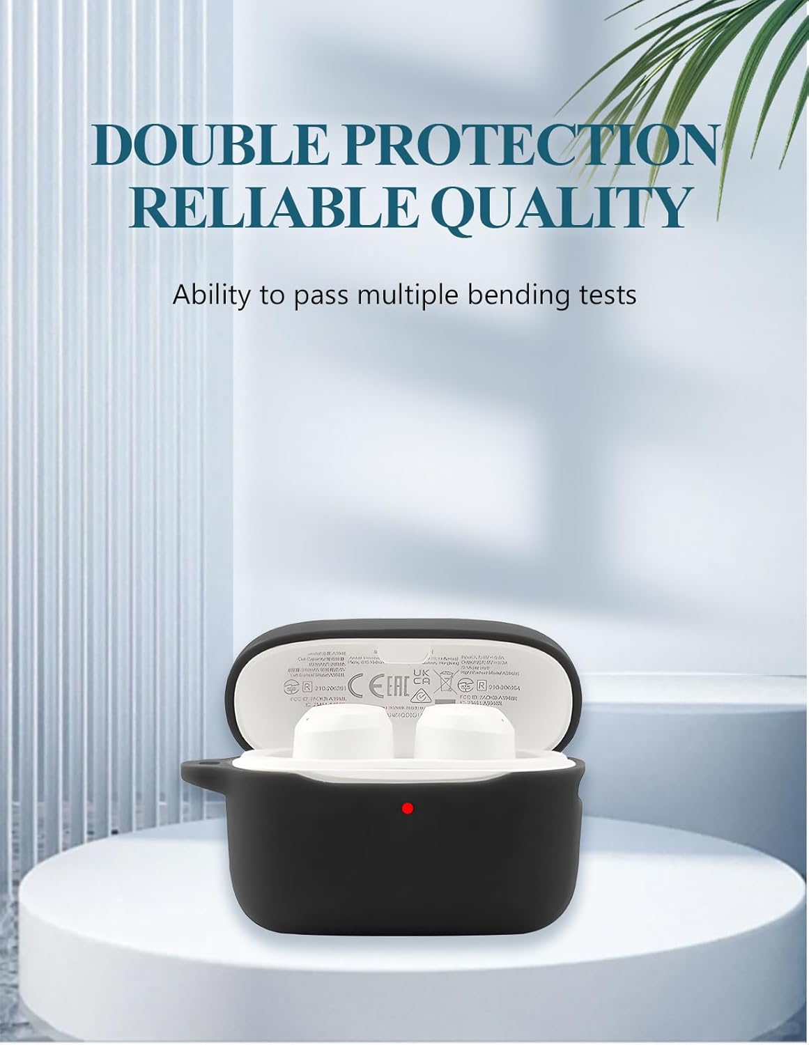 Case for Soundcore by Anker A20i/A25i True Wireless Earbuds, WUNIAK Soft Silicone Protective Portable Scratch Shock Resistant Shell with Cleaner Kit & Carabiner & Lanyard ,Black - Image 2