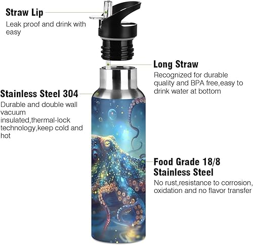 Vista 249 de Botella de agua amarilla para niños y niños, con aislamiento de acero inoxidable, para agua fría y caliente, con tapa con pajilla, para deportes