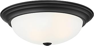Reedley 2-Lights Flush Mount Ceiling Light, 11 Inch Lighting Fixture for Kitchen, Bedroom, Bathroom, and Hallway, Matte Black with Etched Glass, 1257S-MB-W