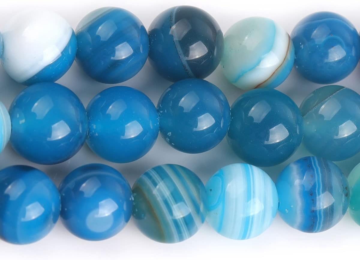 JOE FOREMAN 8mm Banded Blue Agate Natural Stone Round Bead Semi Precious Gemstone Loose Beads for Jewelry Making 15" Beaded Strand DIY Handmade Craft Supplies - Image 3