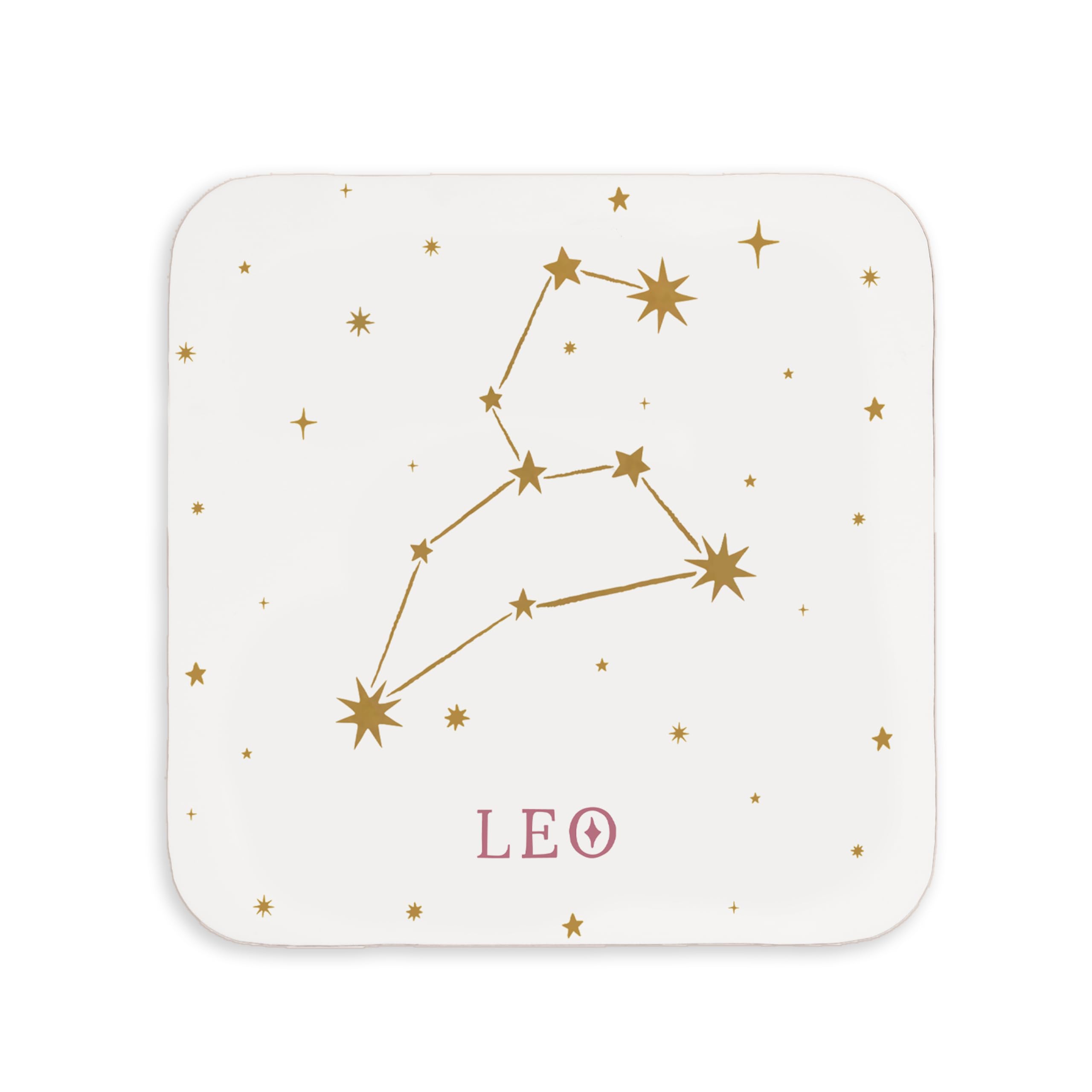 Zodiac or constellation coaster available in 12 star signs pink and gold illustrations gift for her for Christmas or birthday made in the UK (Constellation - Leo)