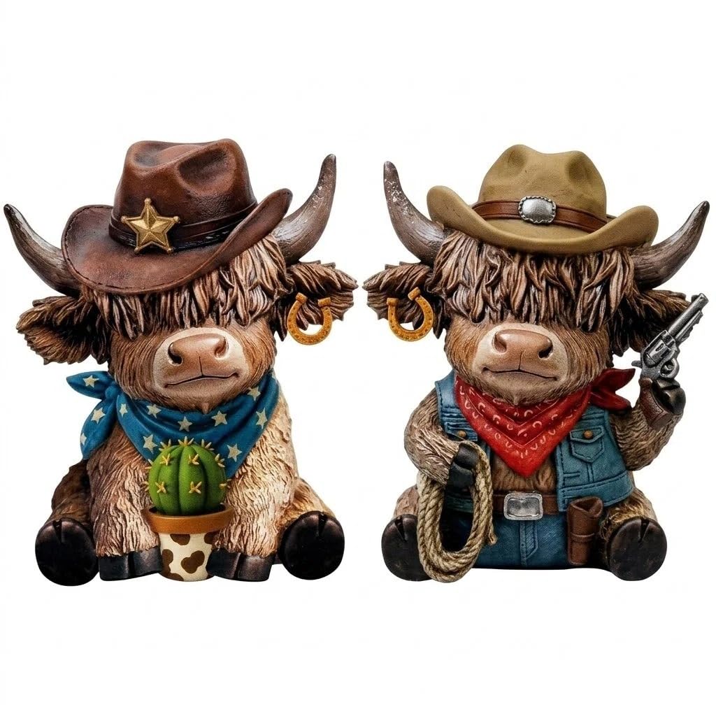 Cosiesnest 2Pcs Highland Cow Highland Cow Gifts Highland Cow Ornaments 2D Flat Decor Highland Cow Gifts for Women 10cm x 8cm for Home Decor Living Room Bedroom Ornaments (Blue)