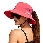 ZOORON 1 Pack Women\'s Ponytail Safari Sun Hat,Wide Brim UV Protection Outdoor Bucket Hat,Foldable Beach Summer Fishing Hat(purewatermelonred)