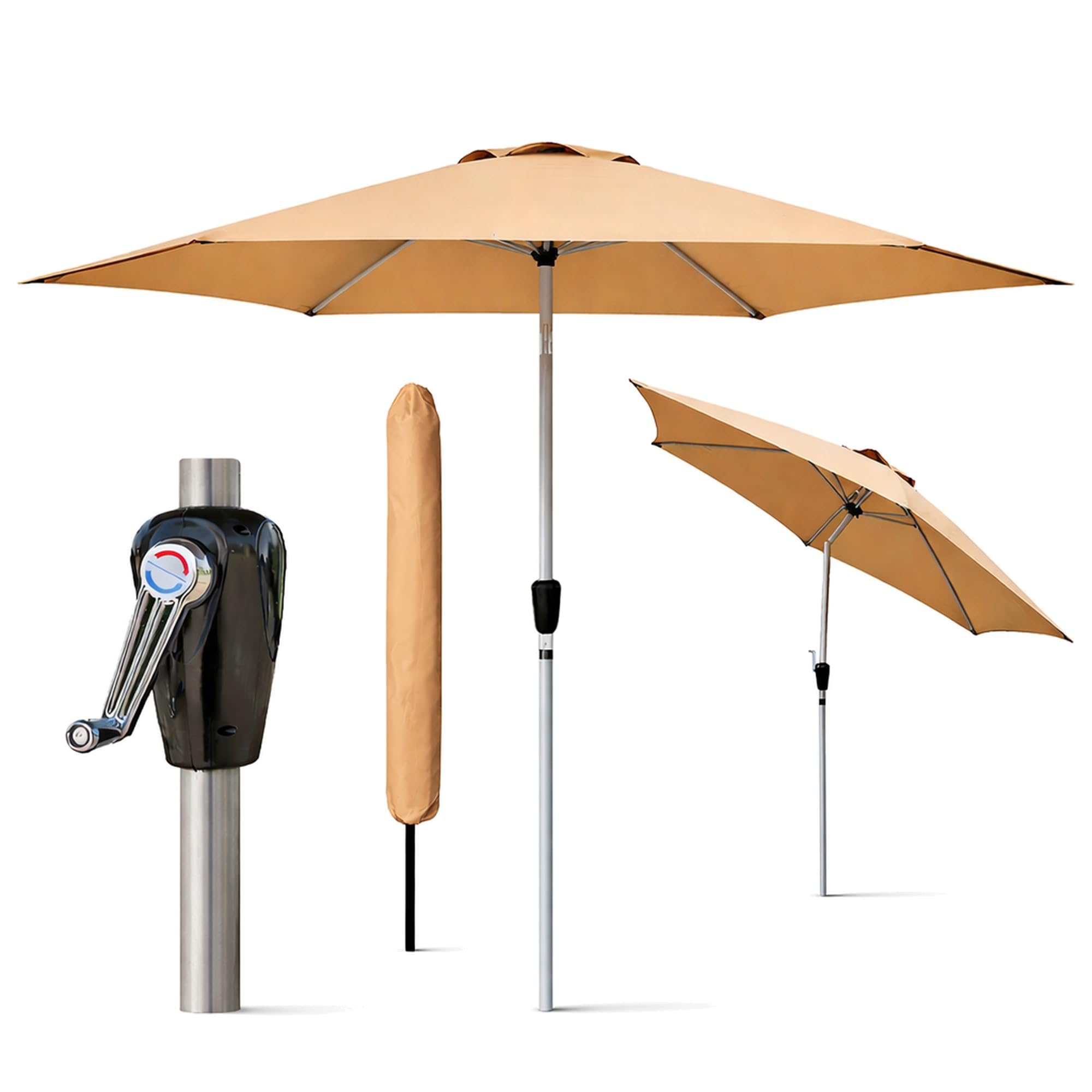 Glamhaus Garden Parasol 2.7m Tilting Table Umbrella With Crank Handle - Sand/Cream