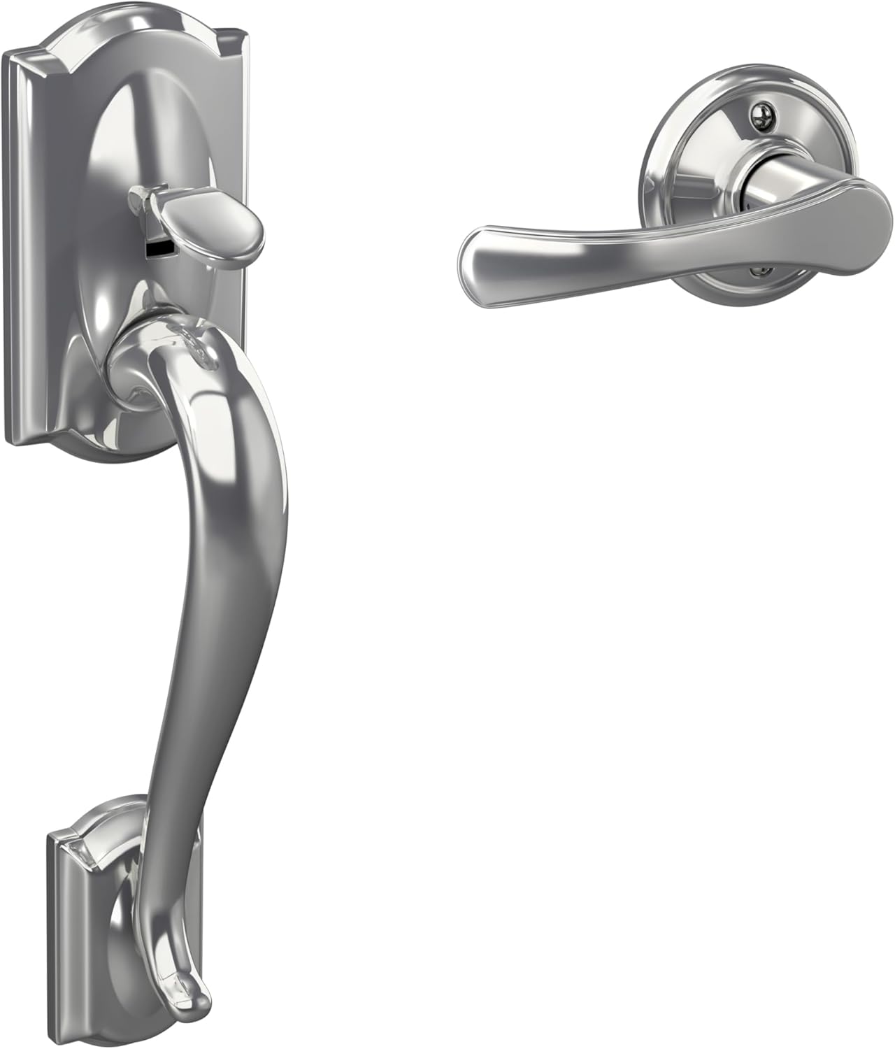 Schlage Standard Front Entry Handleset with Avila Door Lever, Lower Half Grip, Bright Chrome, FE285 CAM 625 VLA