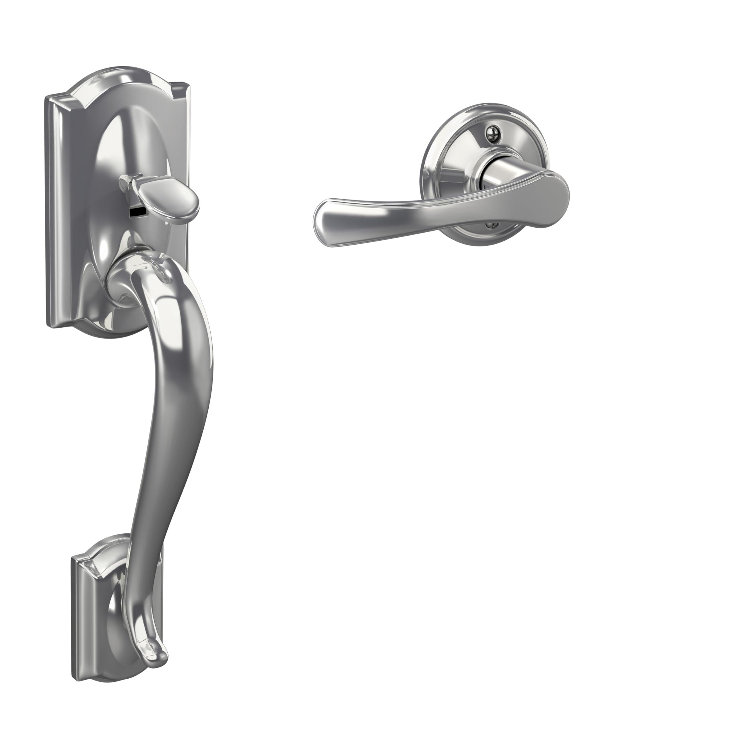 Schlage Standard Front Entry Handleset with Avila Door Lever, Lower Half Grip, Bright Chrome, FE285 CAM 625 VLA