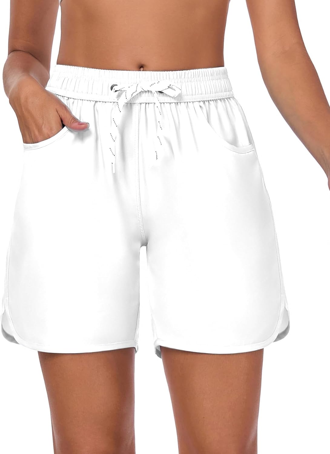 6" Quick Dry Women's Swim Shorts with Pockets, Water Repellent High Waisted Beach Shorts, Without Liner - Image 3