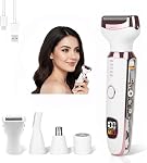 Bikini Trimmer for Women- Electric Shaver for Legs Underarms- Rechargeable Body Razors and Hair Remover for Armpits/Legs/Face/Arms/Eyebrows/Nose- 4 Detachable Heads and IPX7 Waterproof