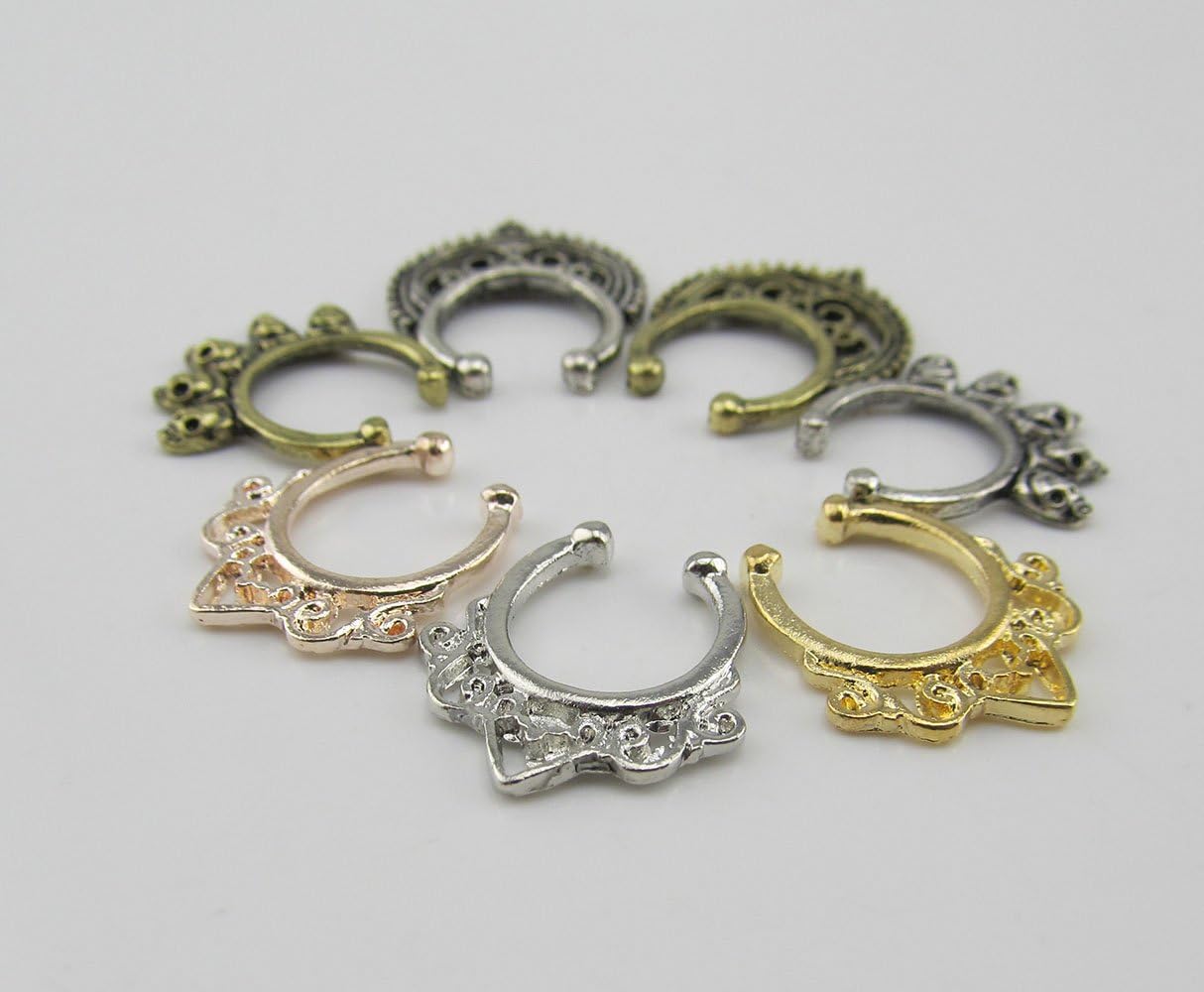 Honbay® 7pcs Fake Septum Clicker Nose Hoop Ring Non Piercing Clip