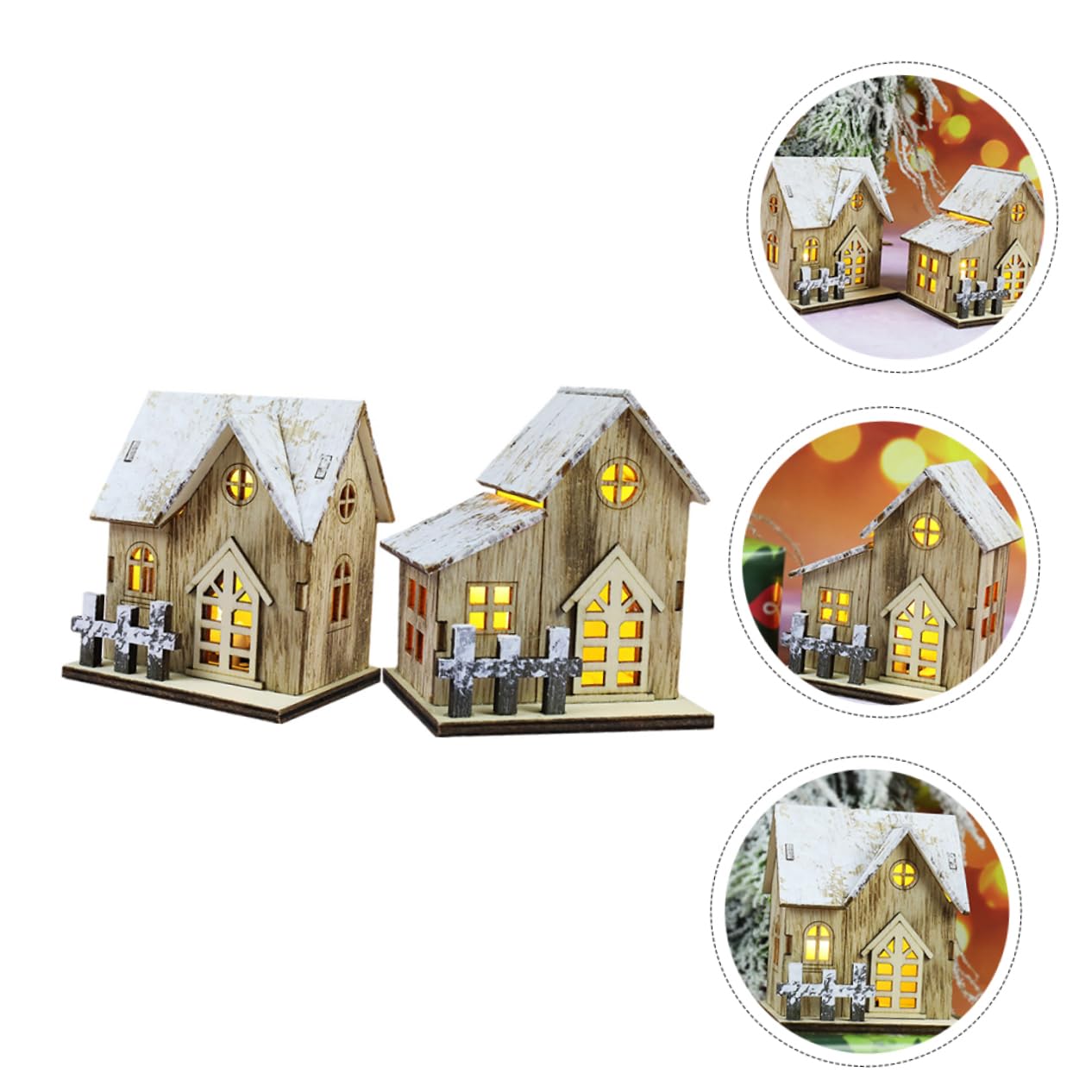 Uonlytech 6 Pz Luci Natalizie in Legno Casa Illuminata di Natale in Legno Decorazioni Natalizie per La Tavola Decorazioni per La Casa Arredamento Tavolo Rustico Impostare di Scrivania