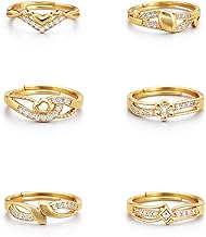 Brado Jewellery combo of 6 Gold Plated ad american diamond Adjustable free size Rings Combo for Women & Girls | Stylish Fancy Ring Set | Heart & Stone Design | for Daily use