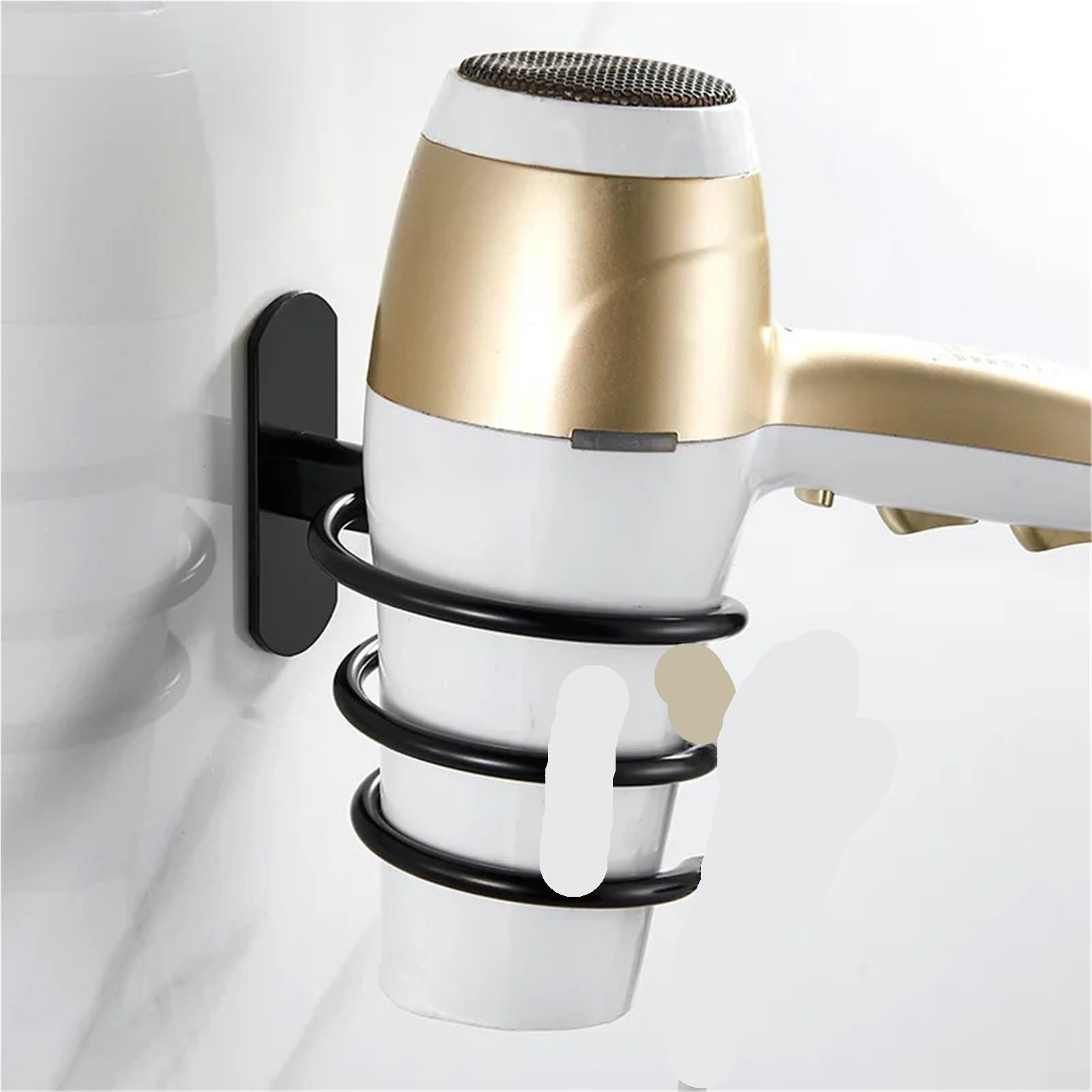 2 Pezzi Porta asciugacapelli da Parete organizzatore Supporto a Spirale Rack scaffale Bagno in Alluminio for Accessori mensola a Muro per Bagno, Barbiere(Gold)