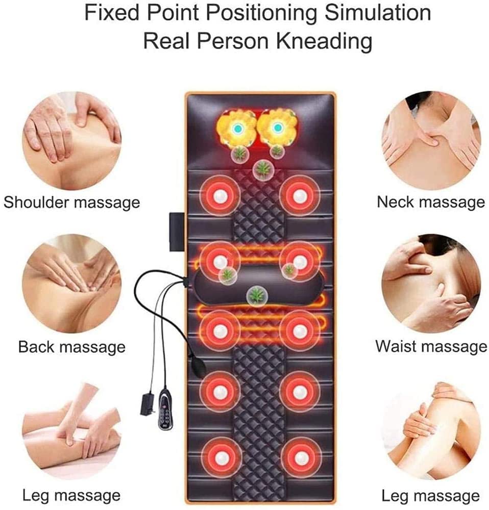 Masajeador de cuello y espalda para todo el cuerpo, colchoneta masajeadora con calor, cojín de masaje con vibración y amasado, almohadilla térmica para colchón de masaje con 10 motores de vibraci