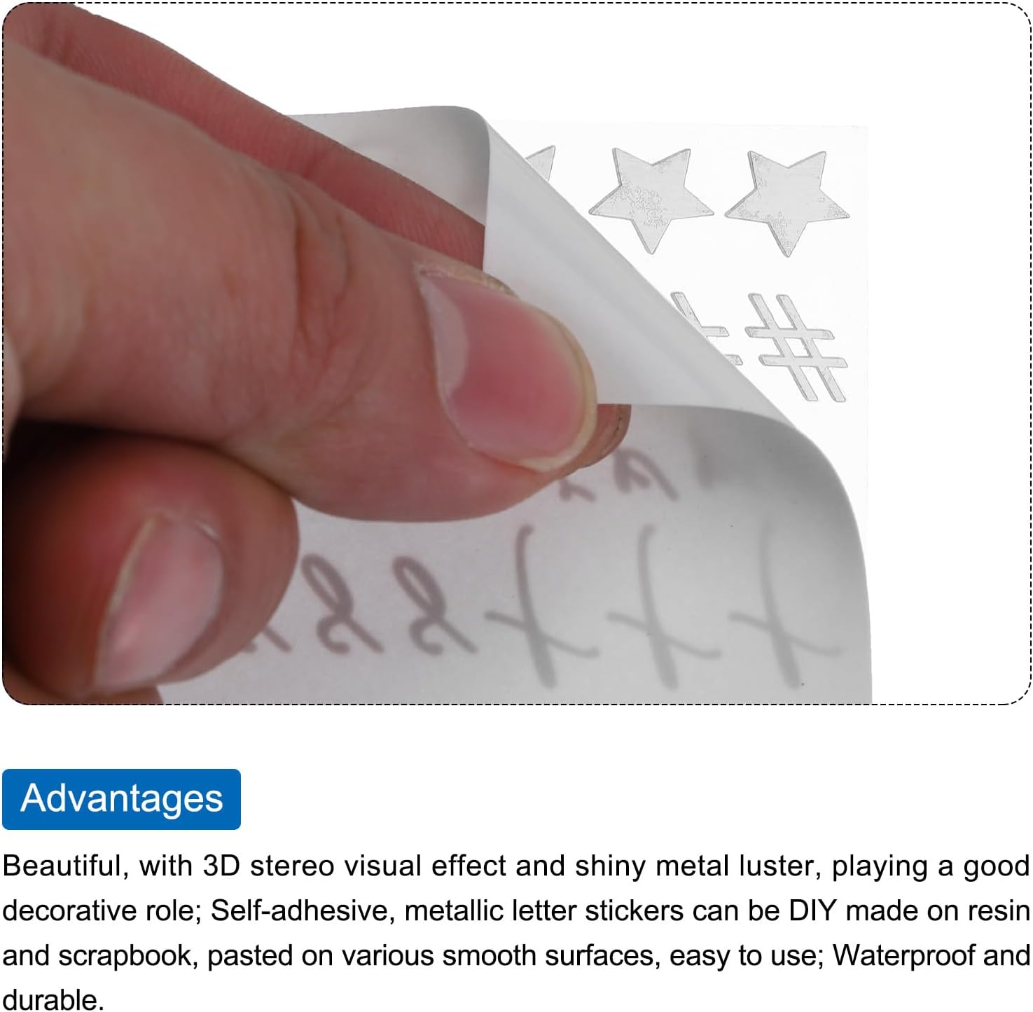 MECCANIXITY 4 Sheets Cursive Letter Stickers for Resin Nails 3D Small Silver Alphabet Sticker Metallic Alloy for Epoxy Resin Casting Scrapbooking