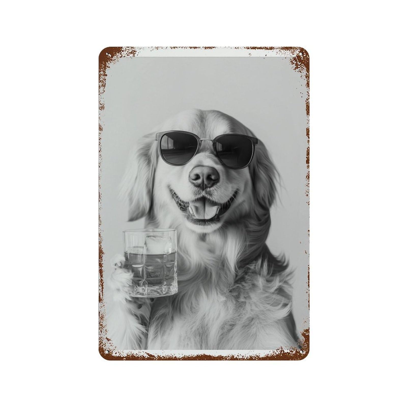 xiaoxiaoshen Golden Retriever Drinking Whiskey Dog Funny Bar C Wall Decor Art Metal Tin Poster Modern Home Decor Art Home Bar Shop Decorations Vintage Sign 30x20cm