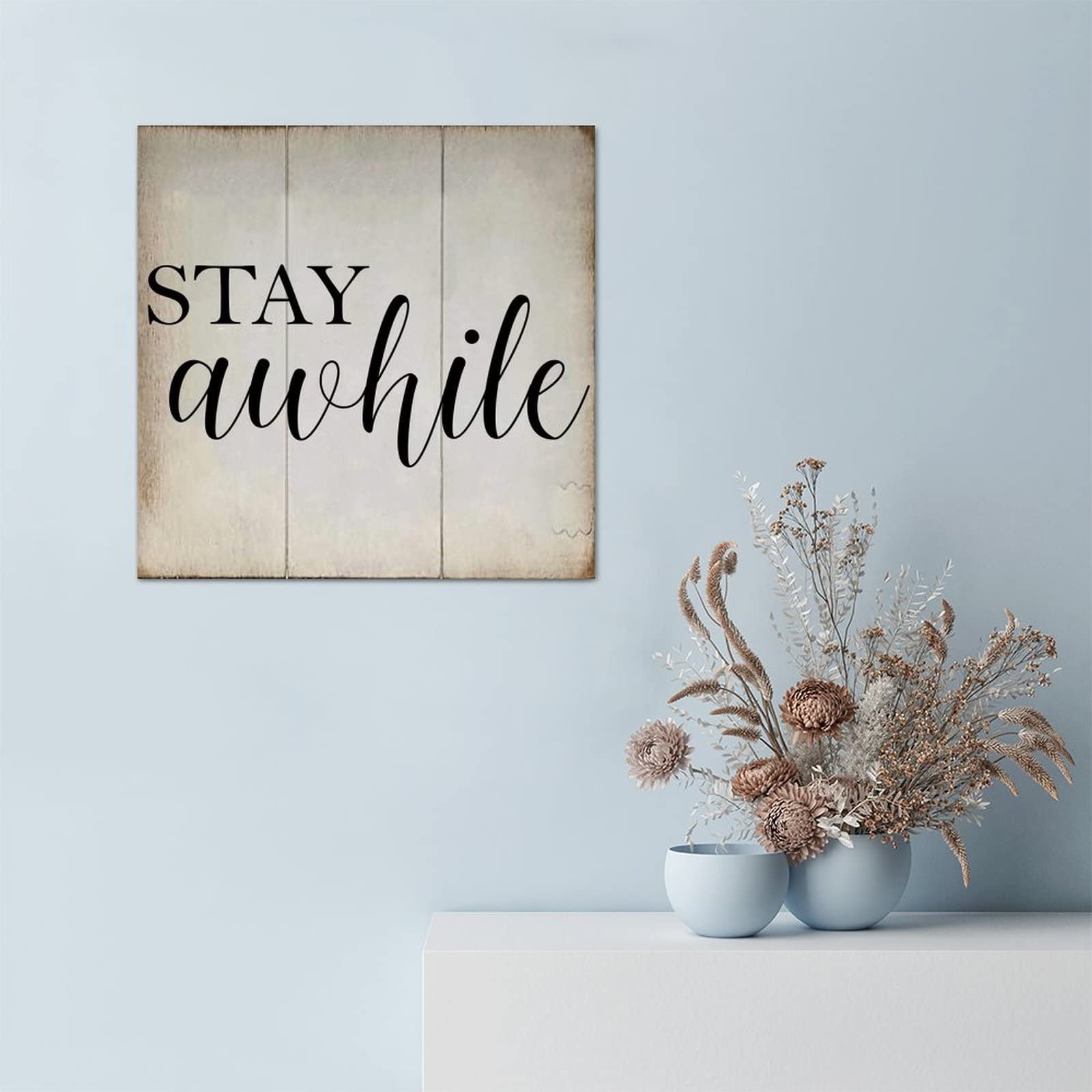 "Stay Awhile" Farmhouse Wood Sign By Flowershave357 - Rustic Home Decor Wall Plaque In 3 Sizes - View #14