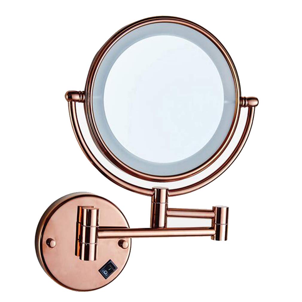 Espejo de tocador de maquillaje con luces, espejo de belleza montado en la pared de dos caras, espejo de baño con aumento 3X, espejo cosmético extensible, conexión cableada, oro rosa (oro rosa)