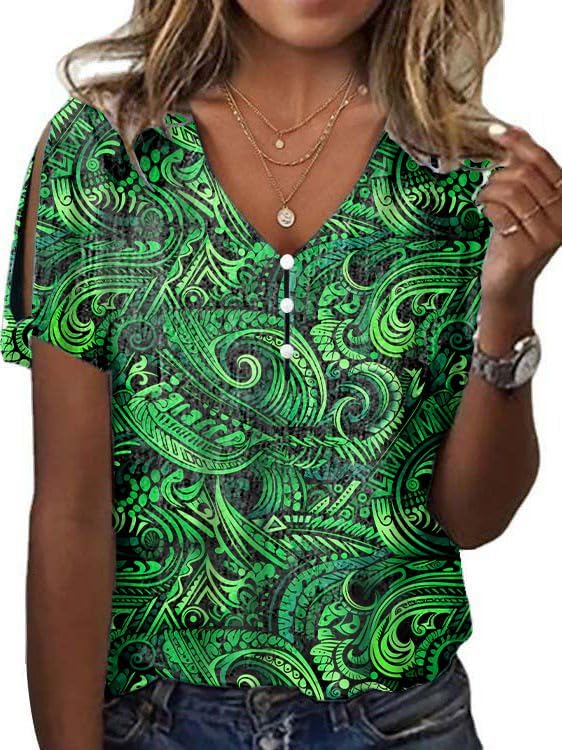 Boho Tops for Women Flower Print Fashion Summer Short Sleeve Tshirt Cute Casual Loose Fit Cold Shoulder Shirt Blouse