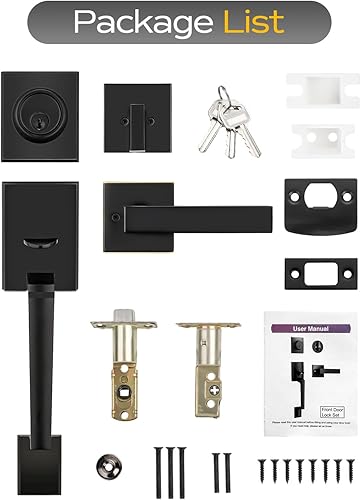 Miniatura 32 de Manija negra para puerta delantera, juego de manijas de puerta de entrada sin bloqueo, manija de puerta exterior negra, juego de manijas de puerta