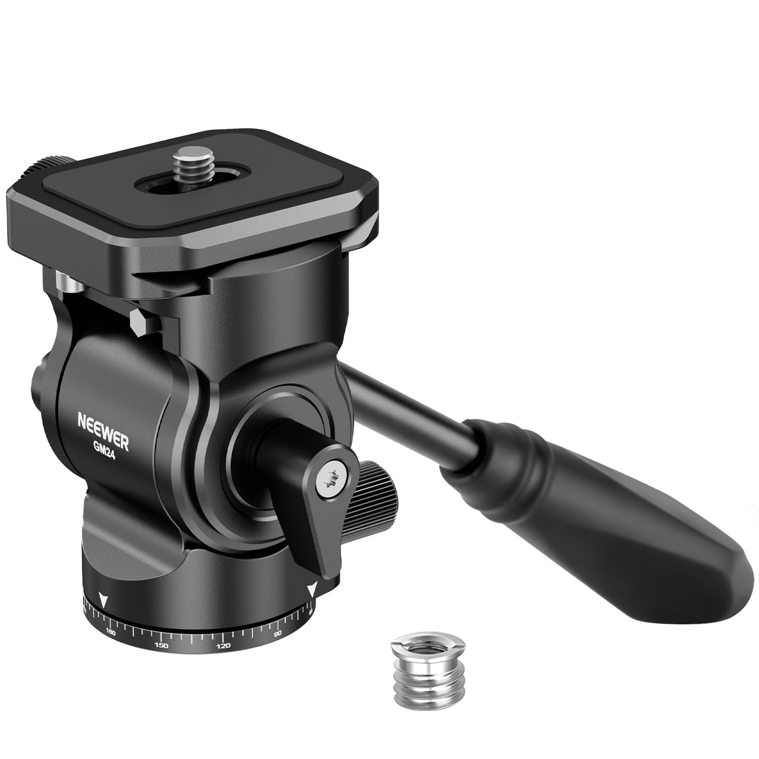 NEEWER Tripod Fluid Head with Quick Release Plate & Handle, Metal Pan Tilt Camera Tripod Mount Adapter Compatible with Arca Swiss for Compact Video Cameras DSLR, Load up to 6.6lbs, GM24 All Black