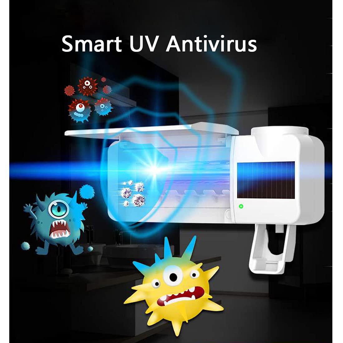 Dispensador automático de Pasta de Dientes Soporte para Cepillo de Dientes eléctrico Esterilizador de Cepillo de Dientes con luz Ultravioleta de Carga Solar montado en la Pared para baño(Blanco)