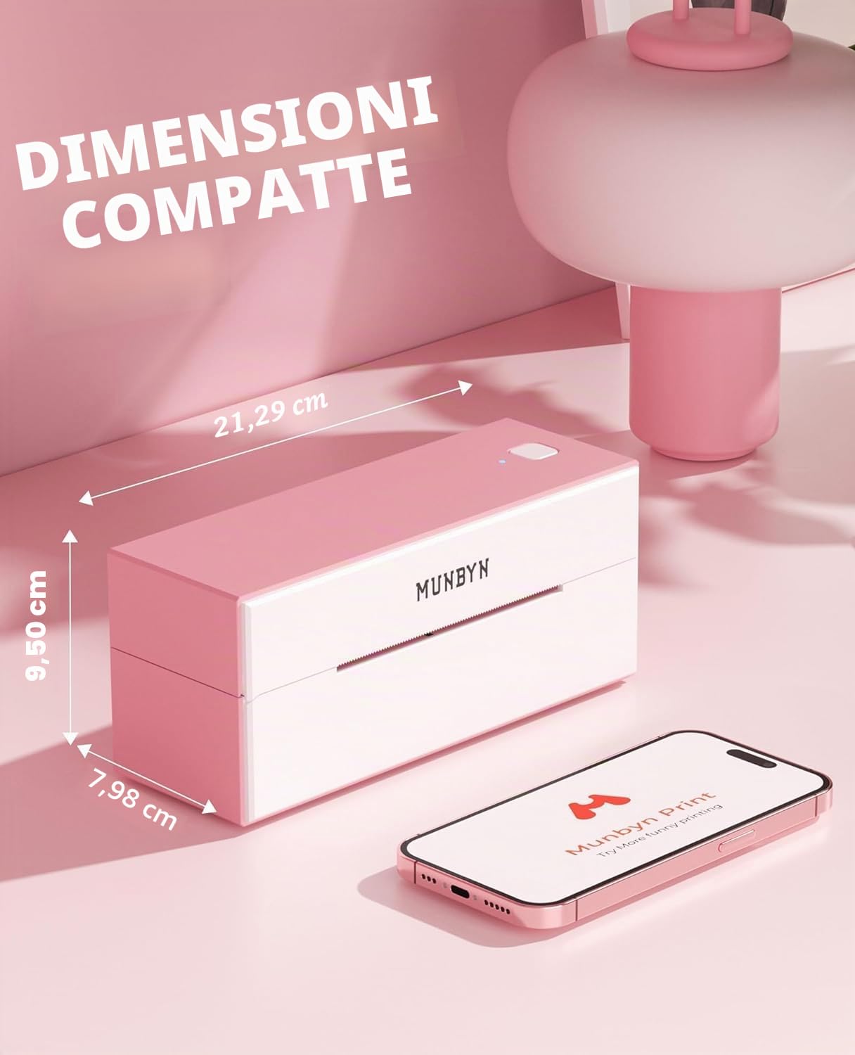 MUNBYN Stampante Termica Etichette Bluetooth, Stampante Etichette Spedizione 4x6, Stampante di Etichette Postali per Aziende, Compatibile con Shopify Amazon DHL DPD, 129B Rosa