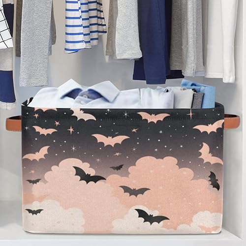 Miniatura 5 de Bonita cesta de almacenamiento de murciélagos, plegable con asa de tela, caja de almacenamiento rectangular para armario, estantería, hogar,