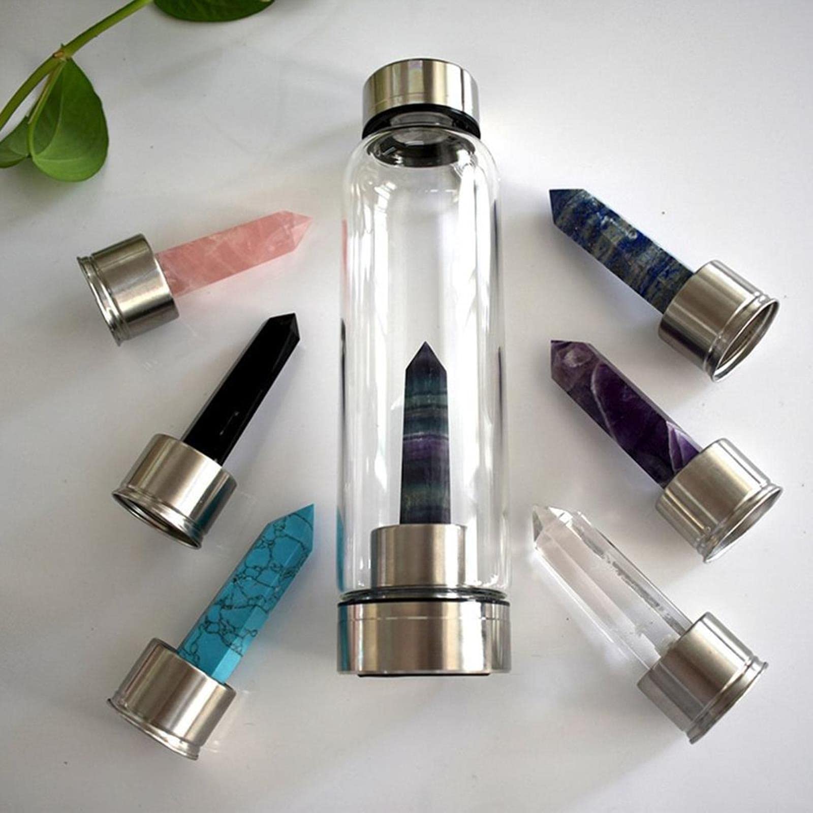 Bouteille d'eau Bouteille d'eau en Verre De Quartz, Bouteille Directe À Boire De Verre Verre Cristal Obélisque Wand Baguette Biberon Bouteille avec Corde