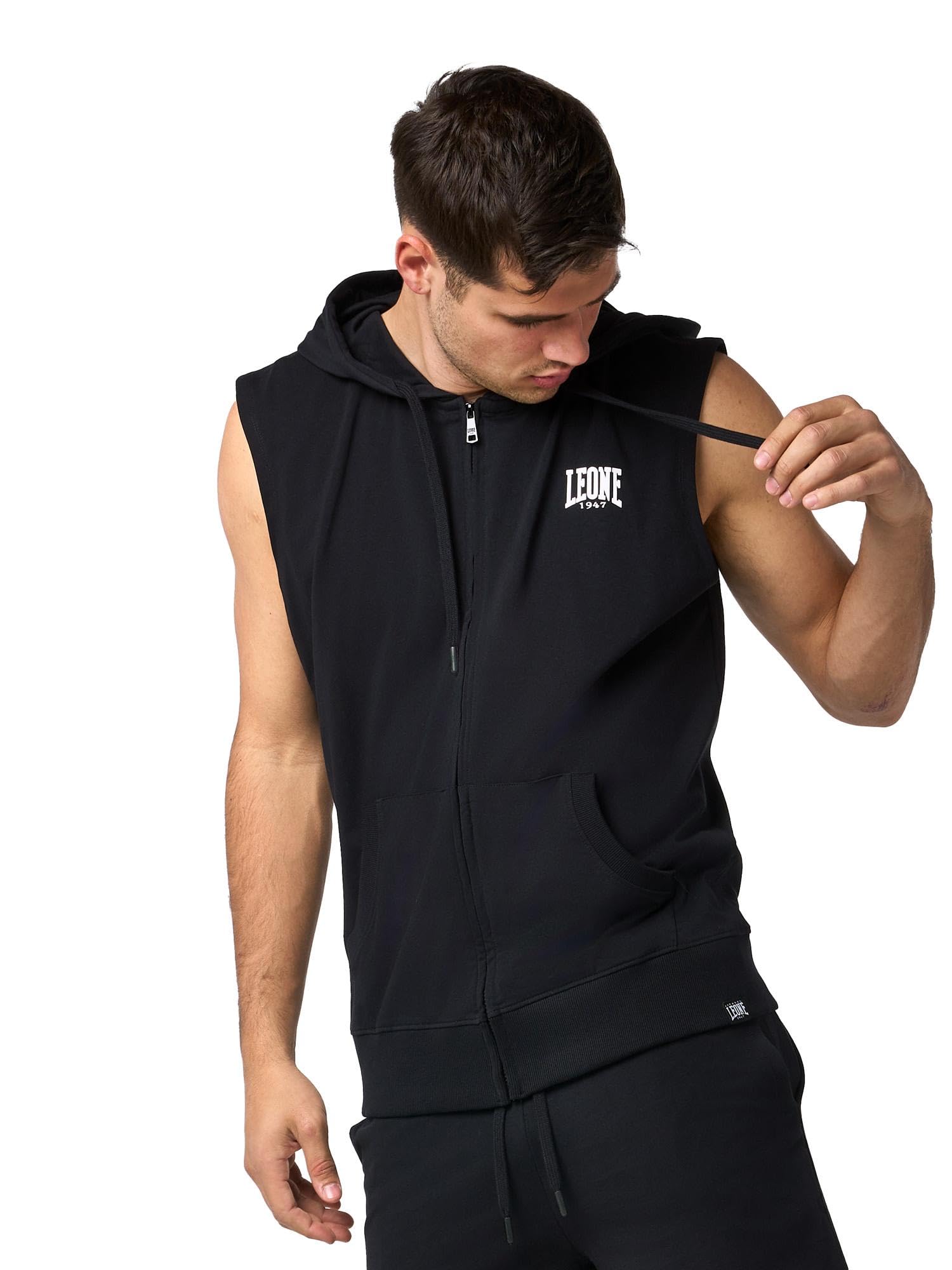 Felpa Smanicata da Uomo con Cappuccio e Zip Non garzata Leone Sporty
