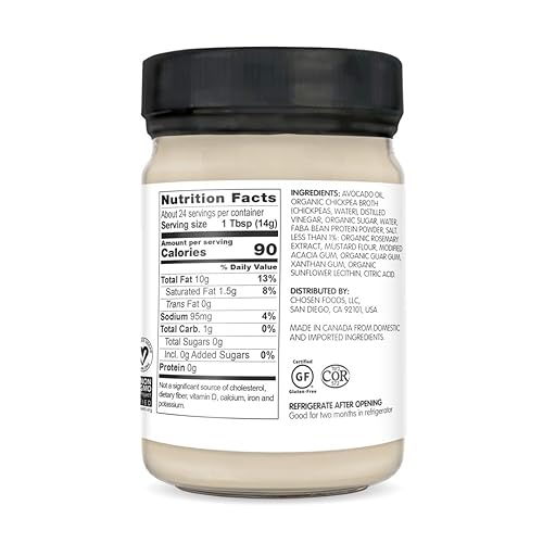 Miniatura 2 de Chosen Foods Mayo de aceite de aguacate vegano  100% puro a base de plantas, sin gluten, kosher, sin OMG, para sándwiches, aderezos, cocina y