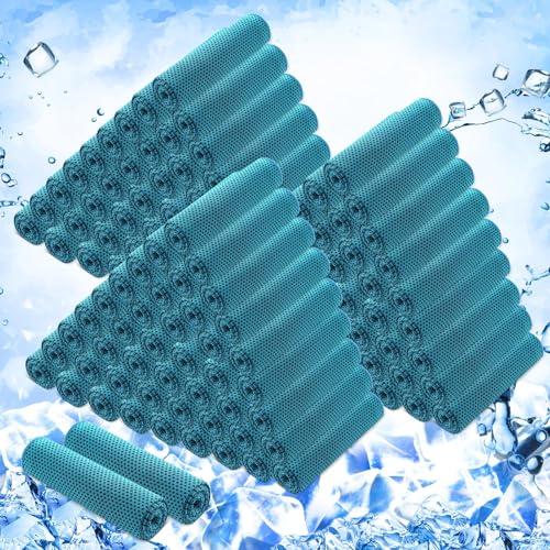 Hosuly 150 Pack Cooling Towels Bulk 40 x 12 Inch Large Chilly Breathable Sweat Sports Cold Towels Sublimation Microfiber Ice Neck Rag for Hot Weather Workout Gym Team Gift(Blue)