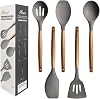 Kitchen Utensils Set, Silicone Cooking Utensils Set,Non-Stick Silicone Spatula Set with Natural Acacia Hard Wood Handle, 5 Piece, Upgraded Thickened Cookware
