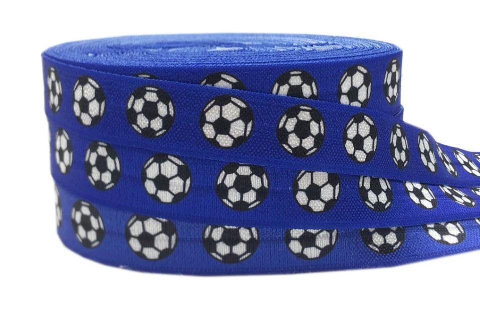 Fold Over Elastic Printed for Hair Ties, Blue Soccer 5/8 FOE image 5
