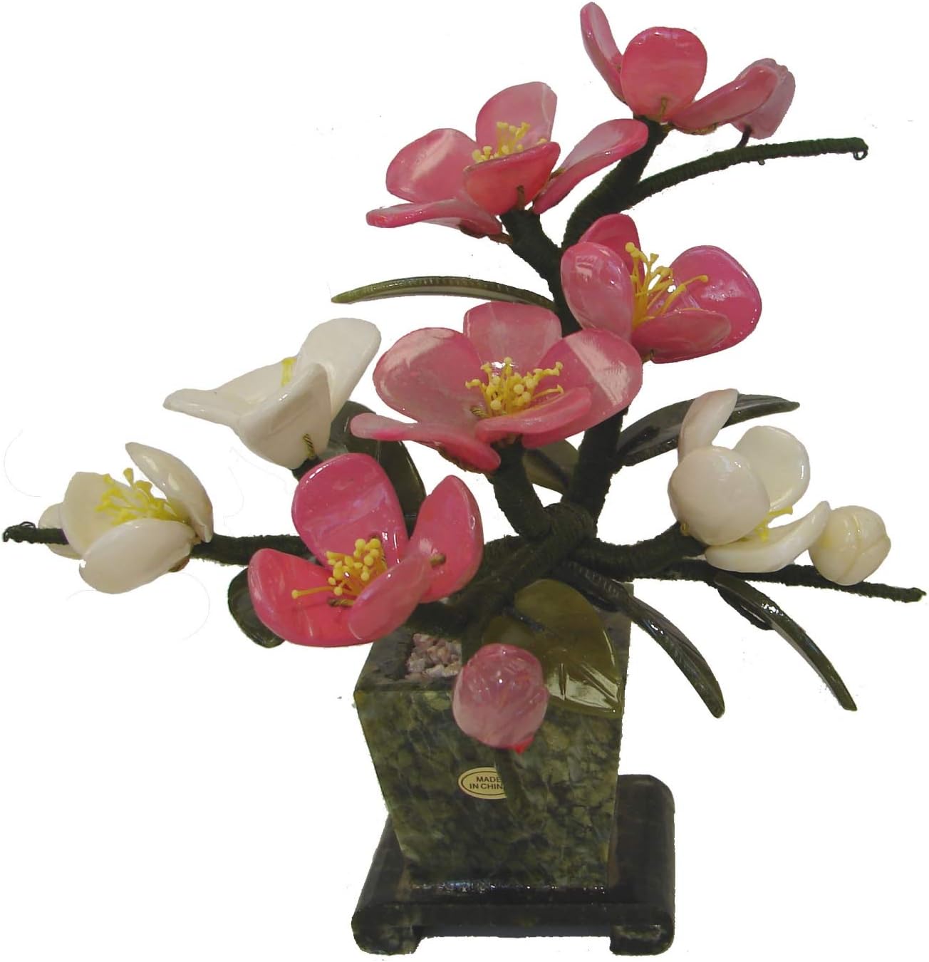 Feng Shui Import Chinese Jade Peony Flower Plant Bouquet with Jade Vase