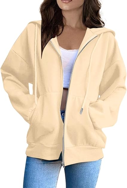 Zip Up Hoodie Women Casual Oversized Sweatshirts - Fall Fashion Fleece Lined Jacket - Thick Warm Coat Winter Clothing
