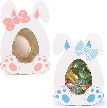 20 pcs Easter Treat Boxes Pink Blue Cardboard Candy Box Bunny Ear Eggs ...