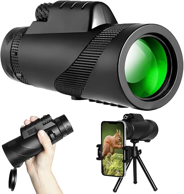 Monocular Telescope High Power, 12x50 Monoculars for Adults, Handheld Telescope with Smartphone Holder & Adjustable Tripod, for Bird Watching Hunting Camping Travelling Wildlife