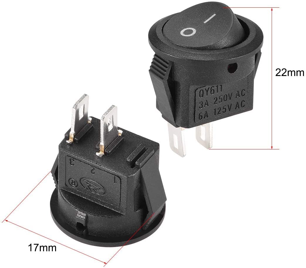 XYWHPGV Boat Rocker Switch SPST Round Toggle Switch Black for Boat Car Marine 2 Pin ON/OFF AC 250V / 3A 125V / 6A 10 Pcs(b1bc8 e54ba bc66f c42a0 e3745 f0c7f
