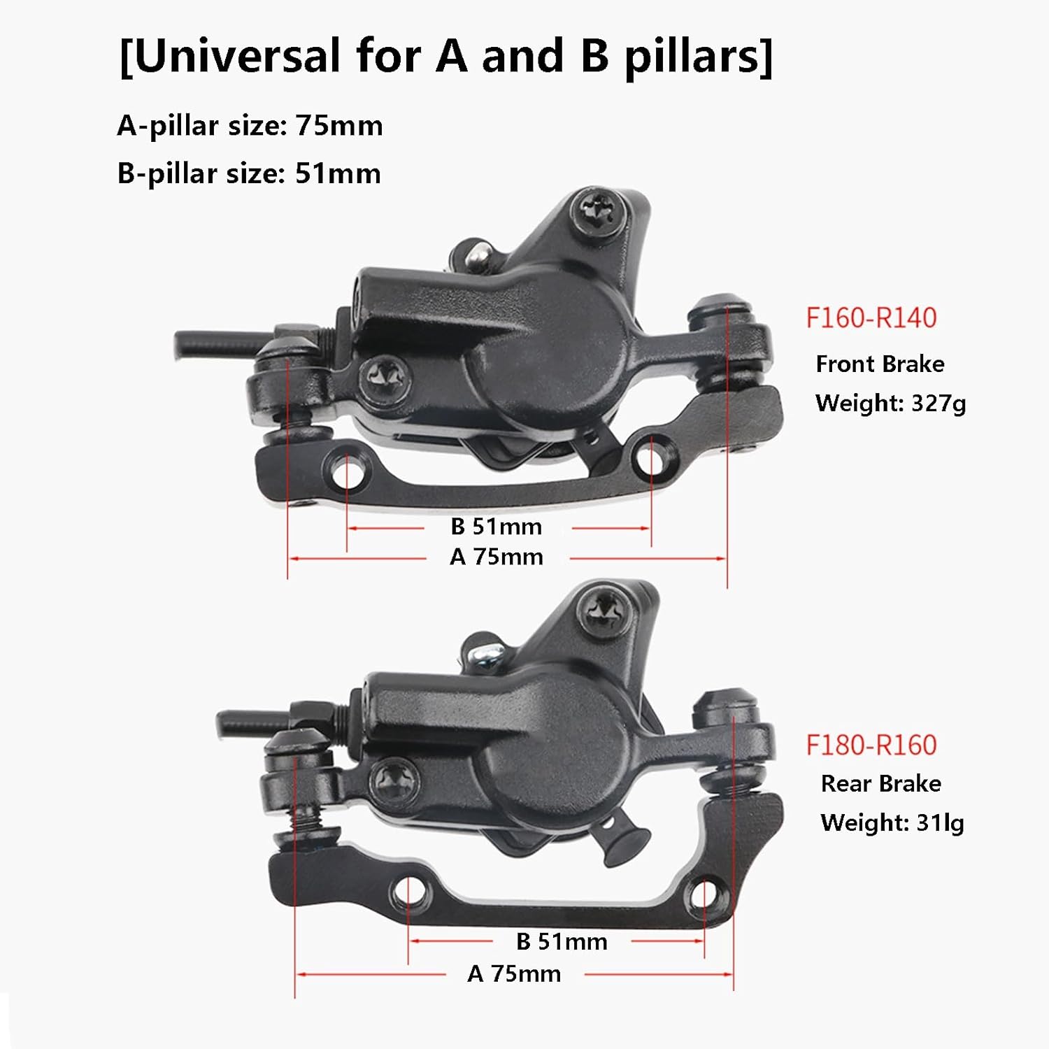 1 Pair Aluminum Alloy Mountain Bike Disc Brake Set, Hydraulic Disc Brake Kit with 160mm Rotors, Front 800mm and Rear 1400mm for Most Bicycle