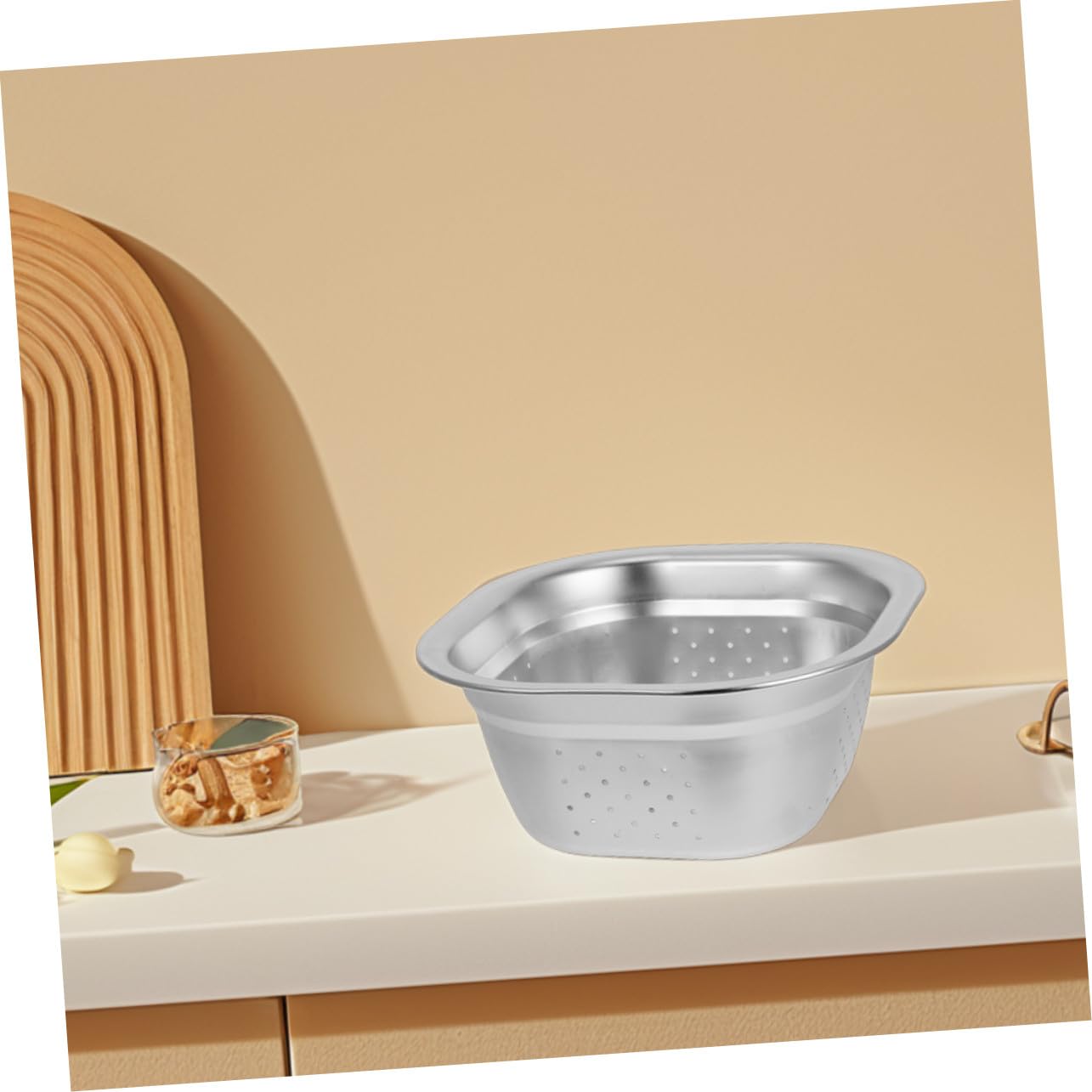 22 Cm Juego de 2 de Acero Inoxidable Coladores Cuadrados | Plata, Drenaje Fácil y Diseño Multifuncional, Uso Doméstico en Cocina para Arroz, Frutas y Verduras
